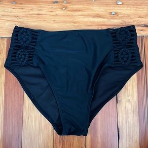 Xhilaration High Waisted Black Bikini Bottom Crochet Detail Size Medium